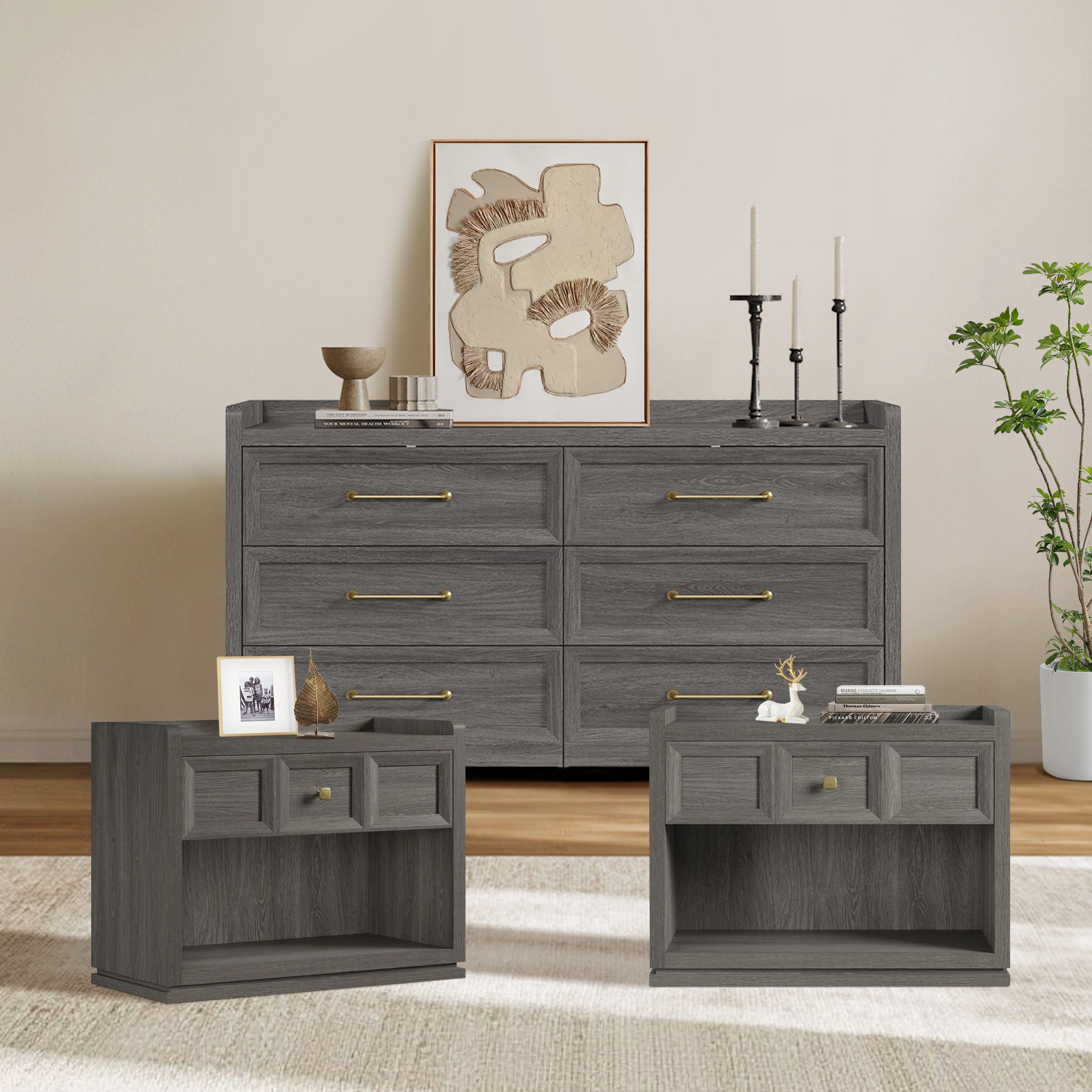 Helio 6-Drawer Dresser and Large Nightstands Set