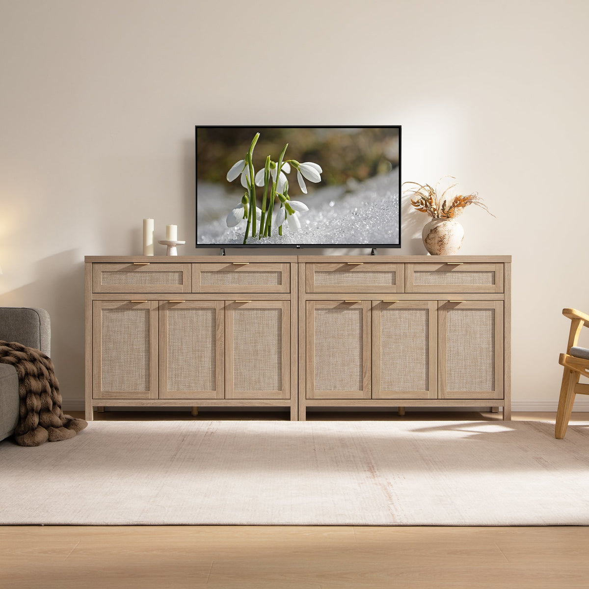 Savanna Sideboard with Drawers - 1 Piece - Reclaimed Light Oak