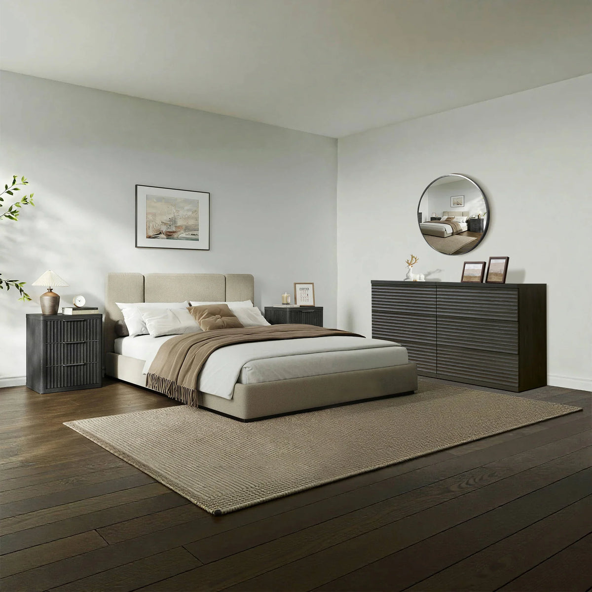 Stria Chest of 6 Drawers and Cas Night Tables Set