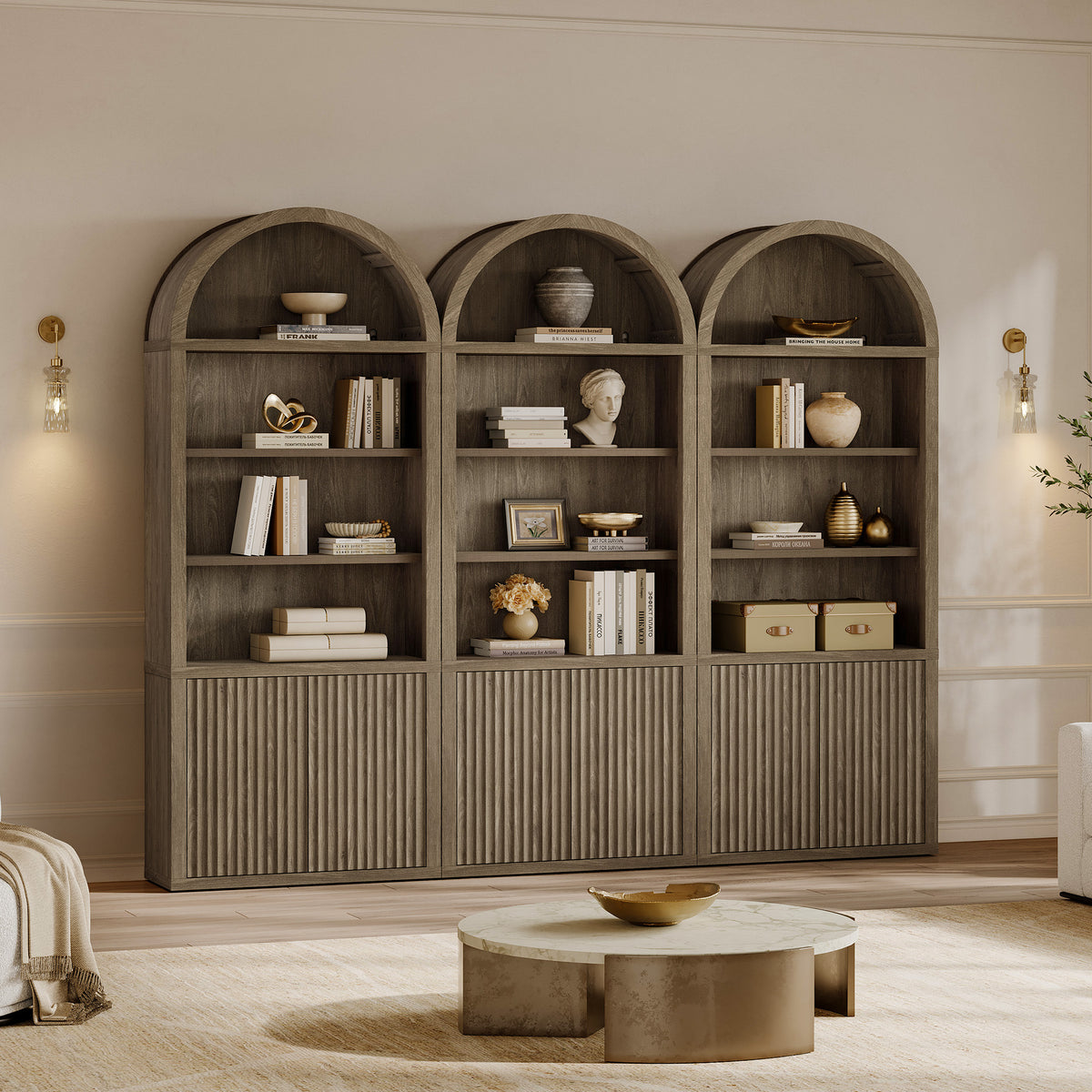 Cas Arched Bookcase with 2 Doors, 82 Inches Tall