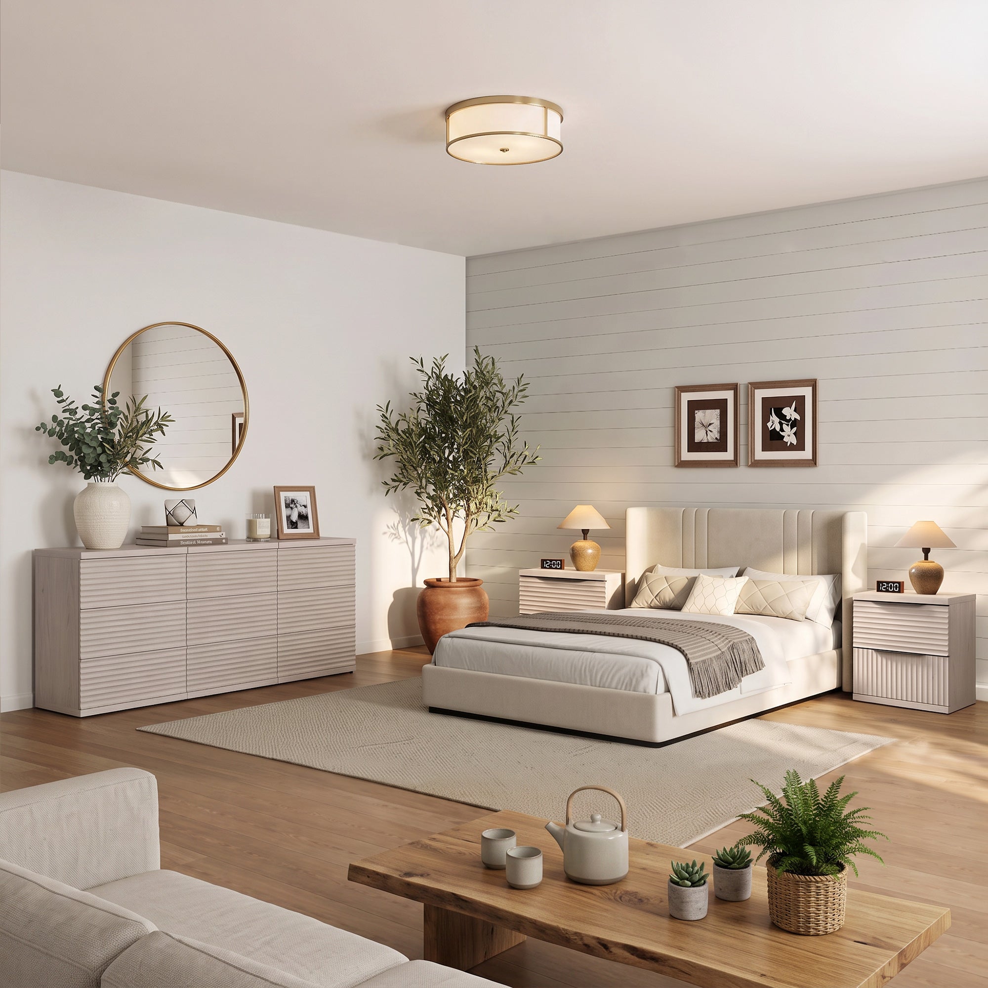 Stria Dresser and Nightstands Set, Large Storage