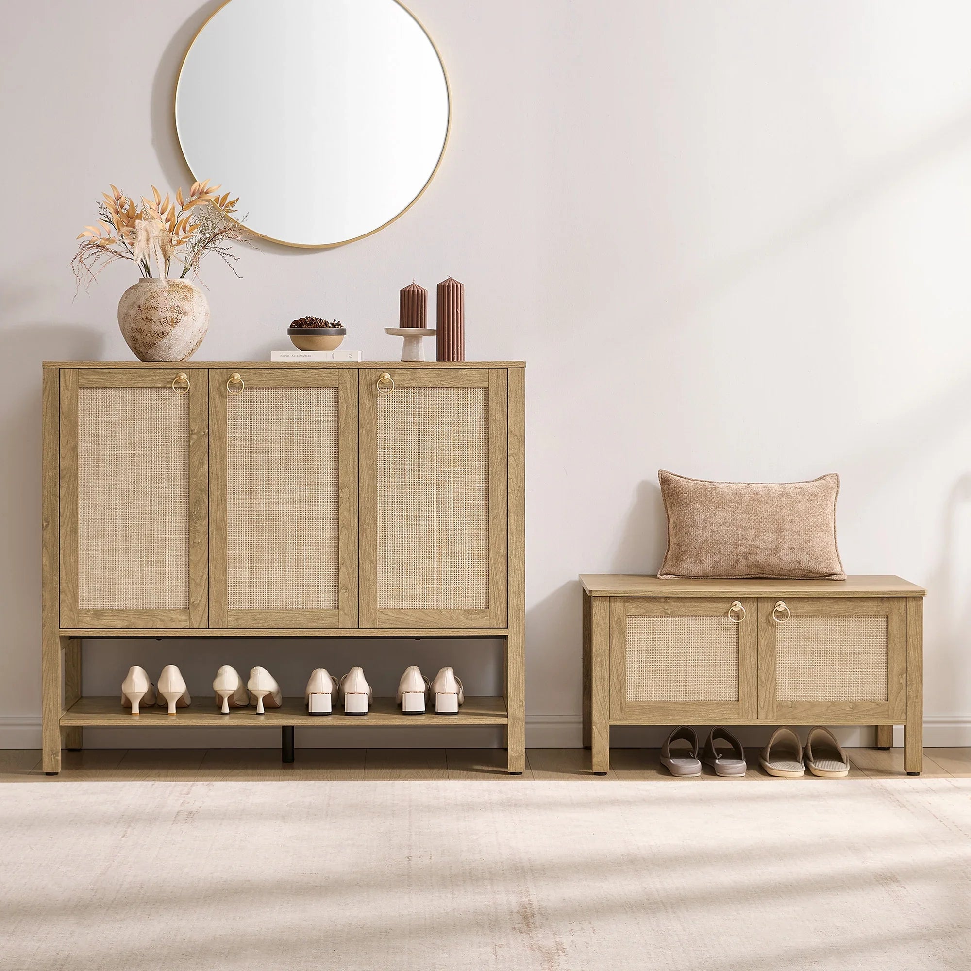 Terran White Shoe Cabinet, 3 Doors