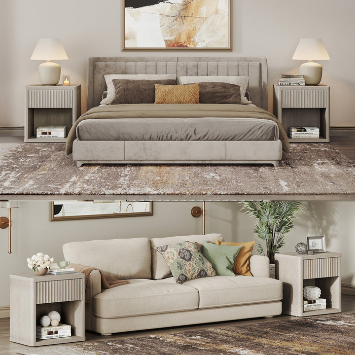 Cas Night Stand with Storage, 24.1 Inch Tall - 1 Piece - Grey Alder
