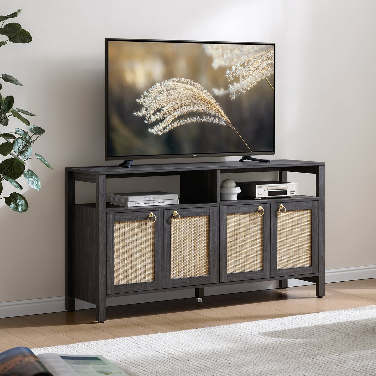 Terra White TV Stand for 65 Inch TV - 1 Piece - Carbon Cherry