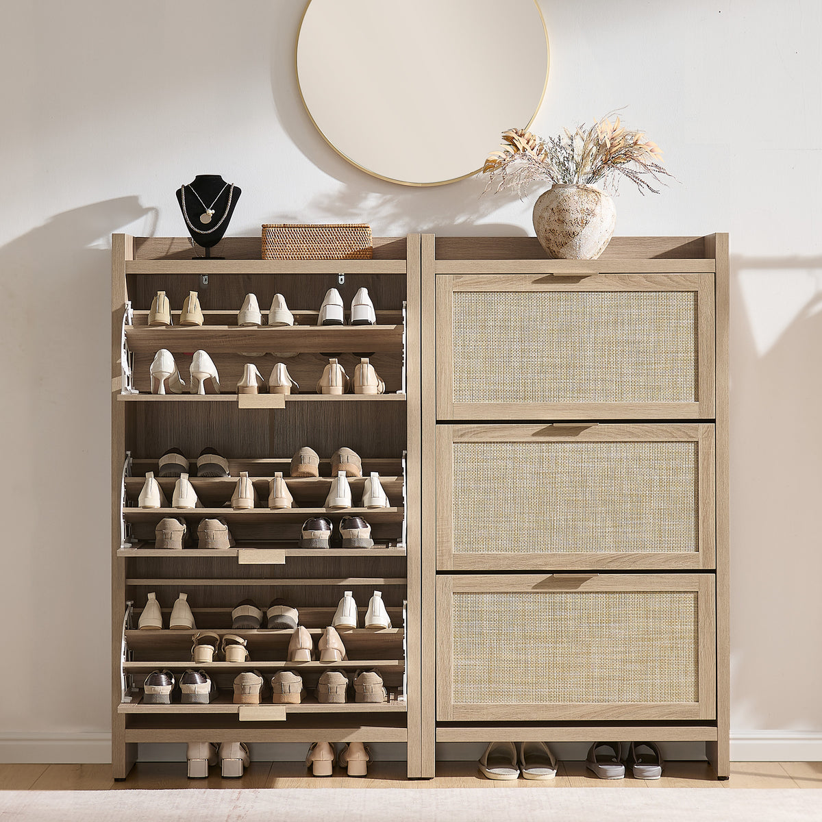 Savanna Flip Door Shoe Cabinet, 30 Pairs Shoes