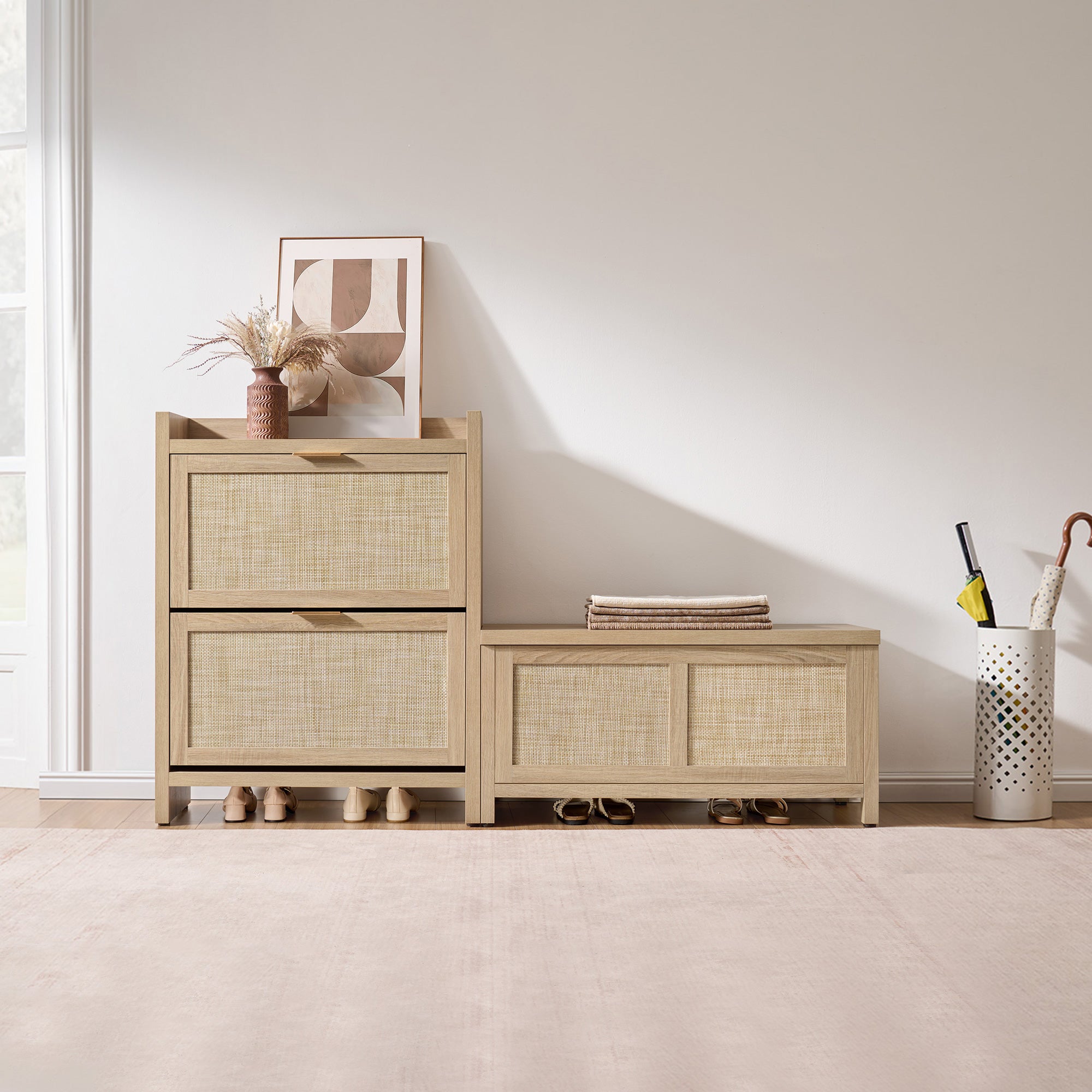 Savanna Flip-Open Rattan Shoe Bench