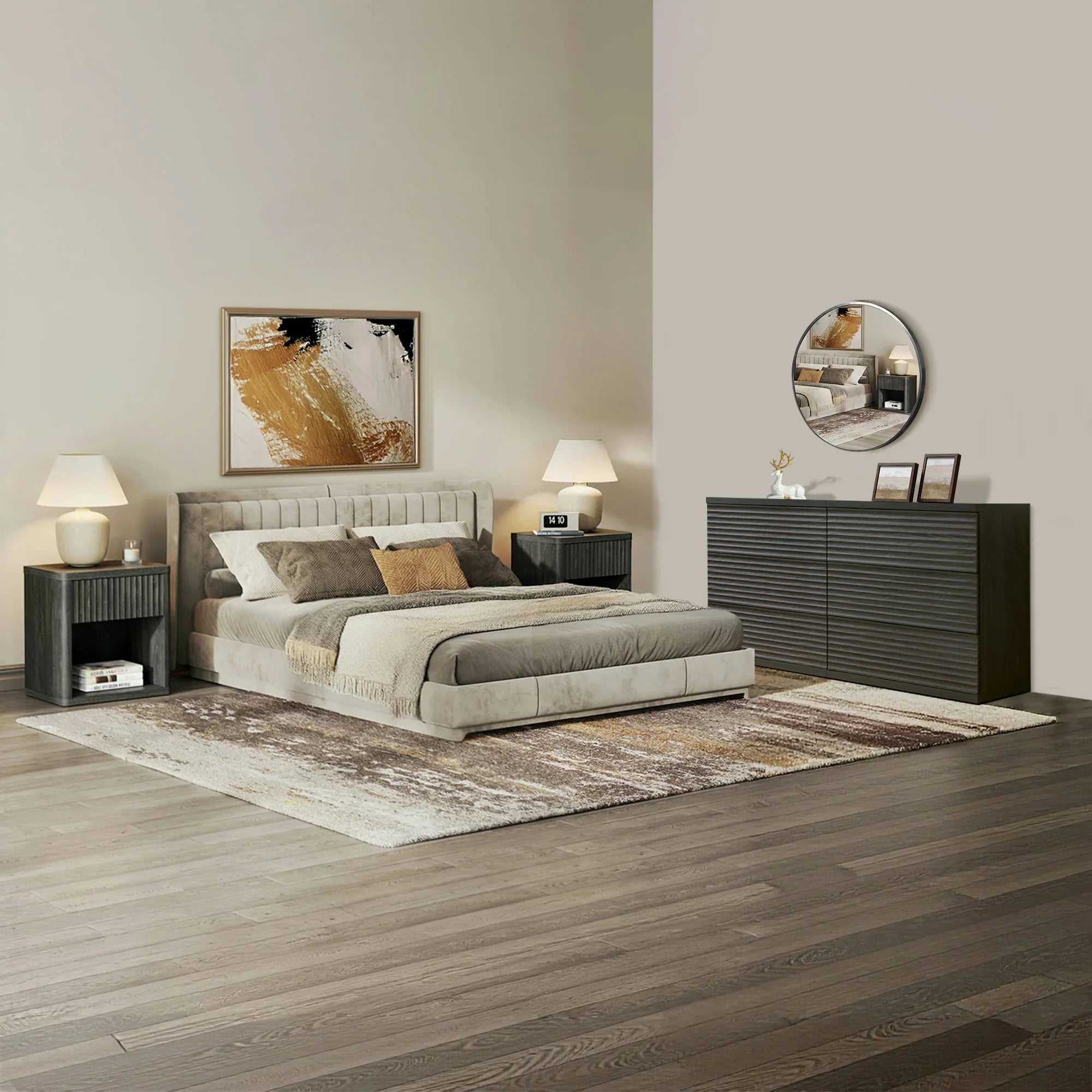 Stria 6-Drawer Dresser and Cas Nightstand Set