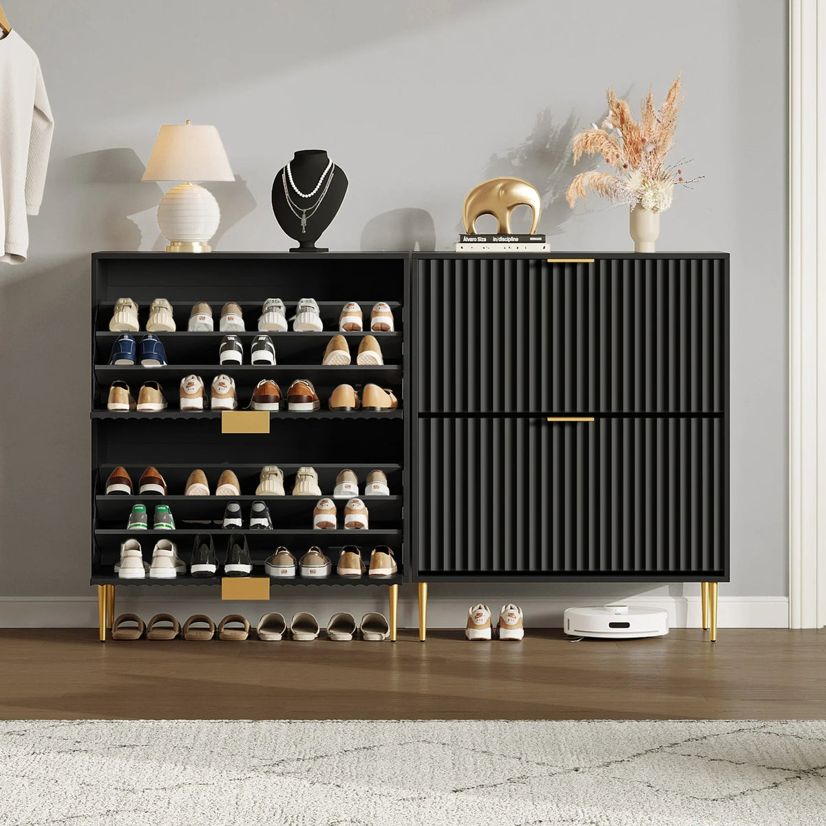 Opus Double Flip Drawer Shoe Cabinet - 1 Piece - Black