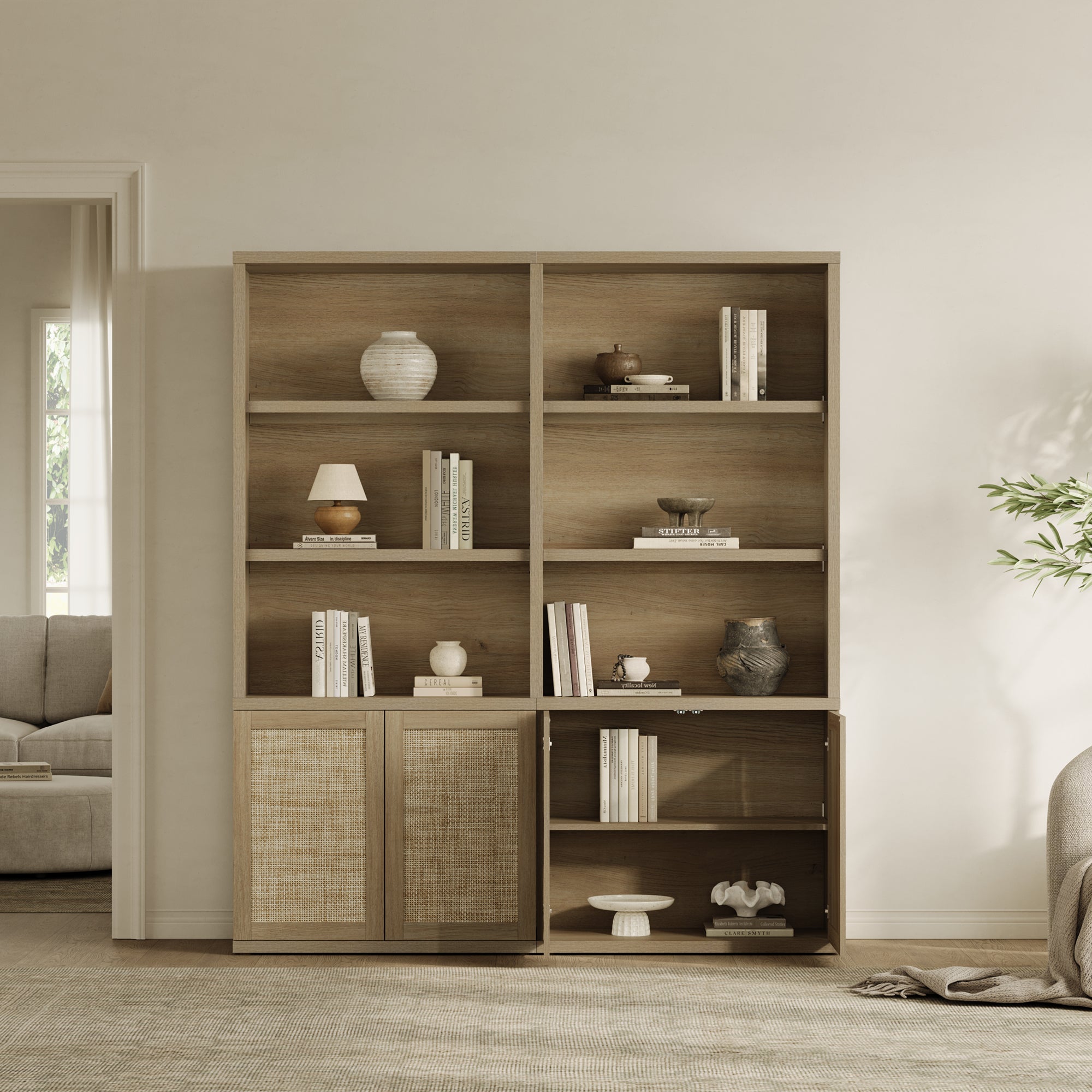 Zura Rattan Bookcase, 71 Inches Tall