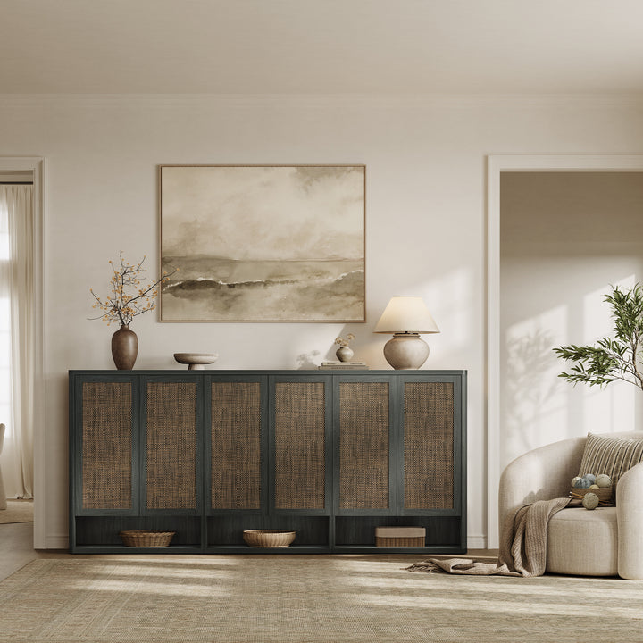 Zura Modern 3-Piece Rattan Shoe Cabinet, 70 Pairs