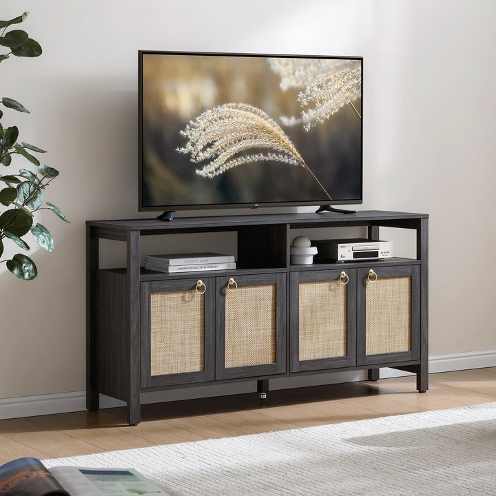 Terra White TV Stand for 65 Inch TV - 1 Piece - Obsidian