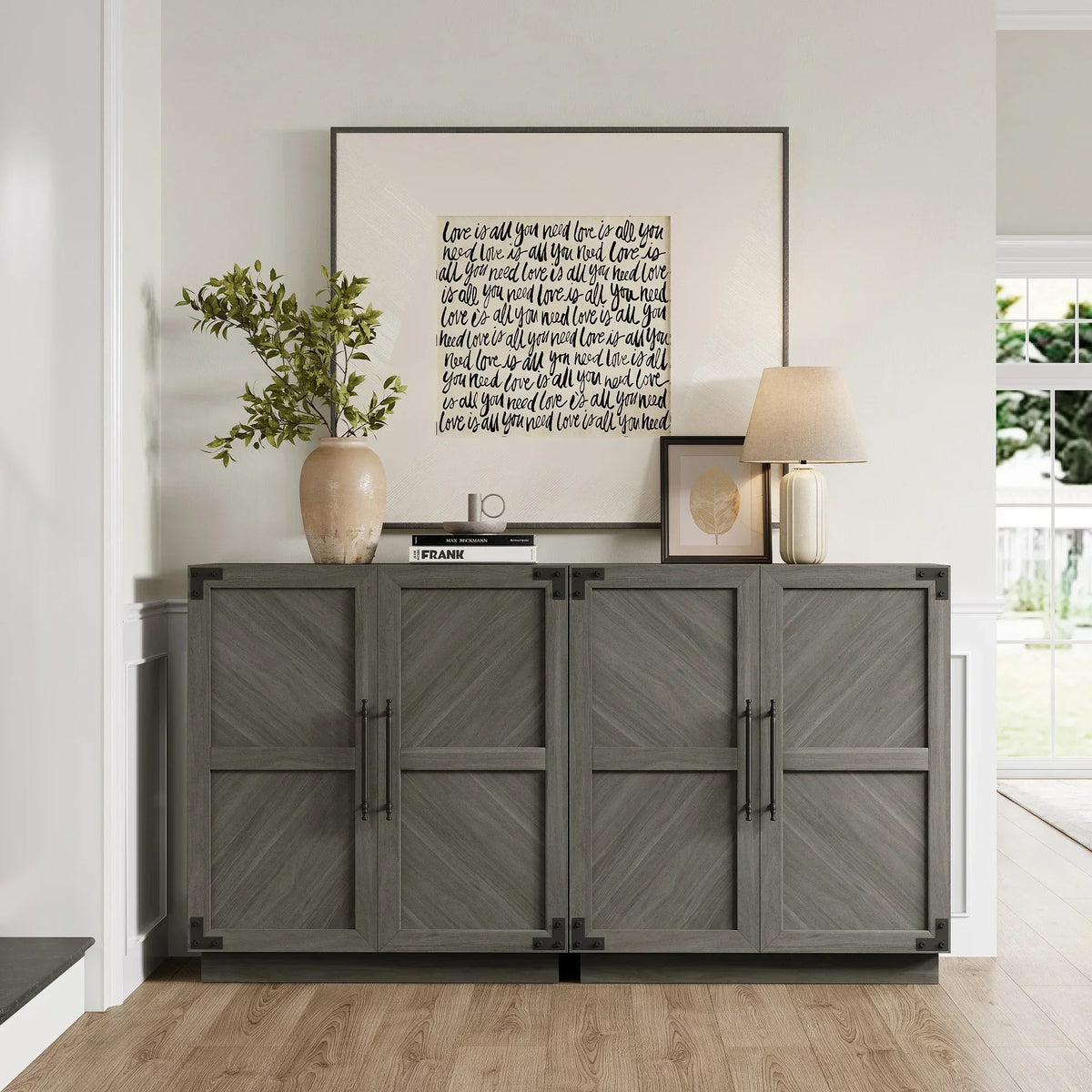 Willow Sideboard Cabinet with 2 Doors - 2 Pieces - Ash Gray