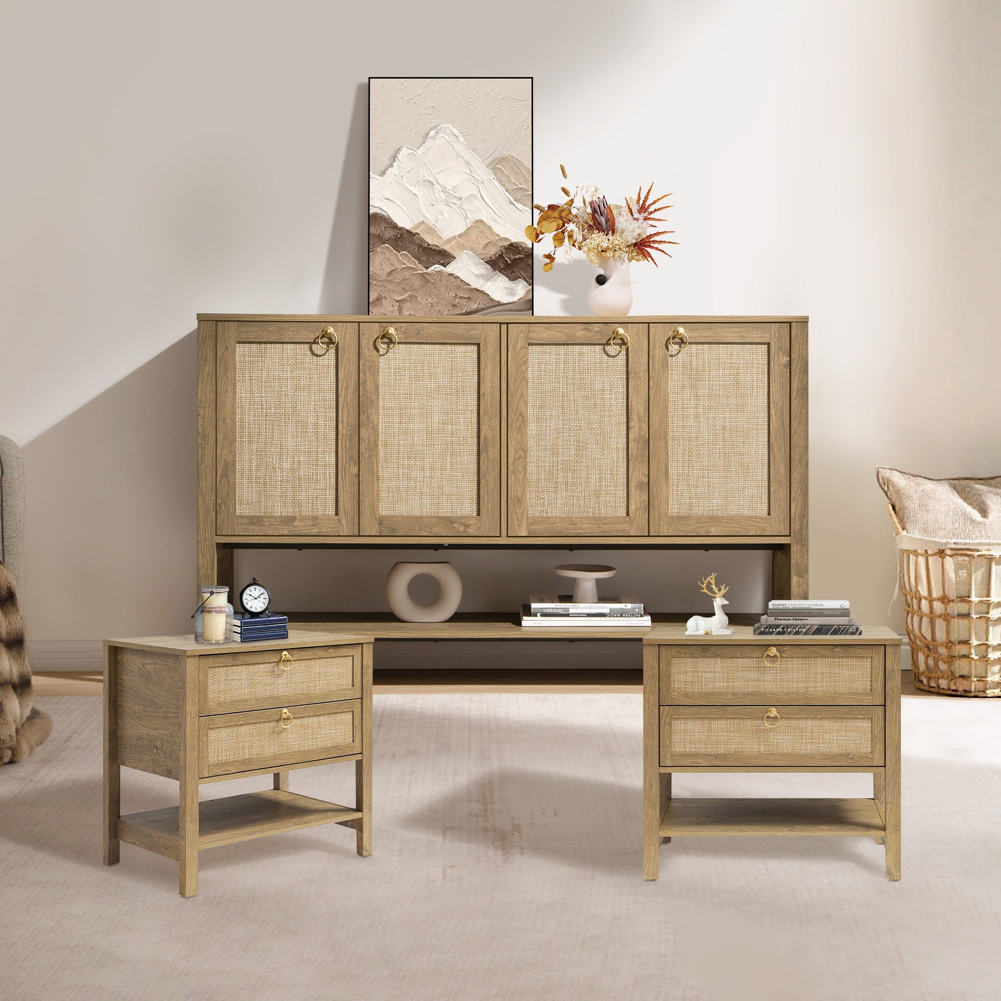 Terra 4 Doors Sideboard and 2 Drawers Nightstands Set