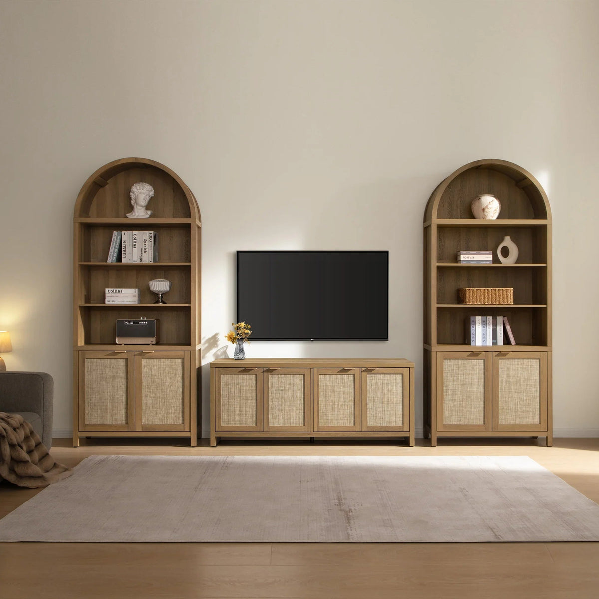 Savanna 84'' Tall Arched Bookcase with Storage, Set of 3