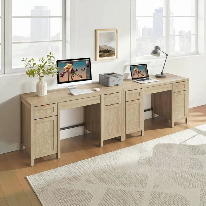 Savanna Rattan Vanity Table with Doors, Set of 2