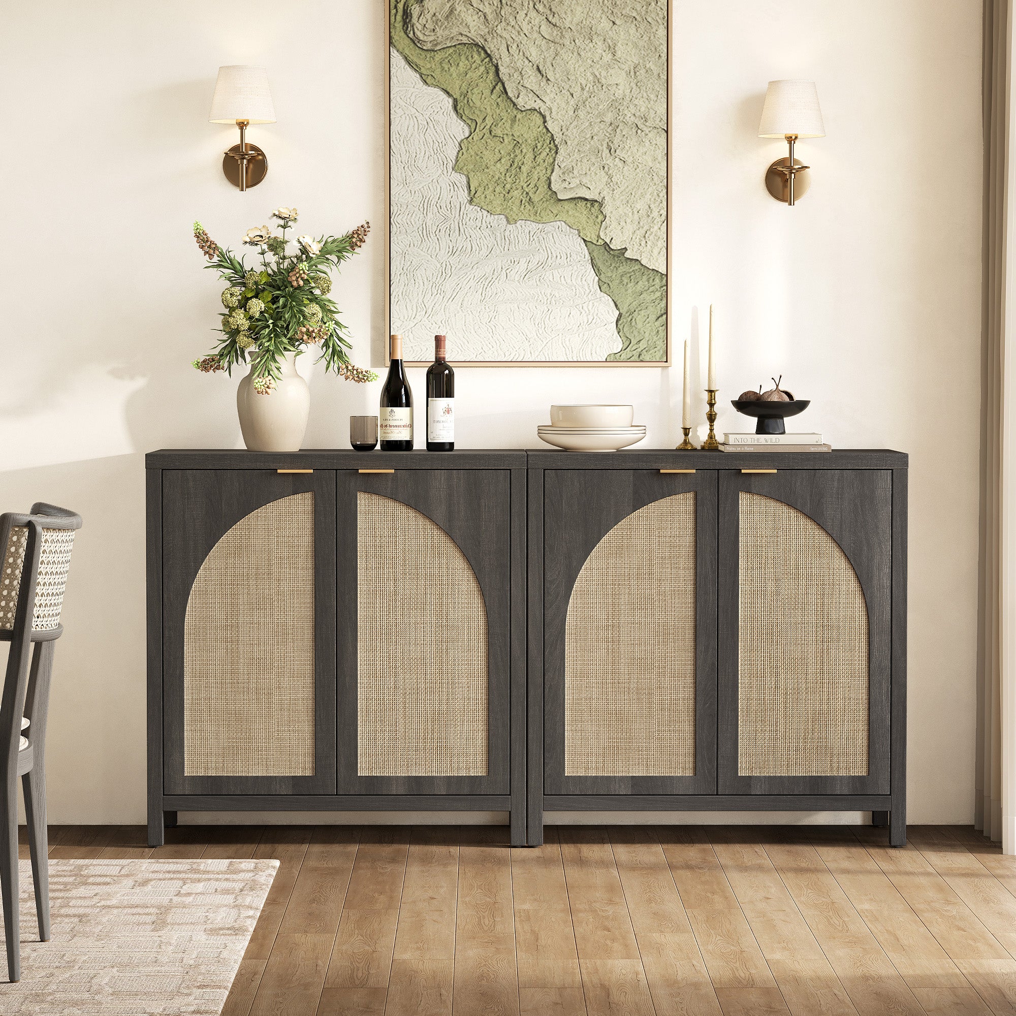 Savanna Rattan TV Stand with Arched Doors up to 100Inch TV
