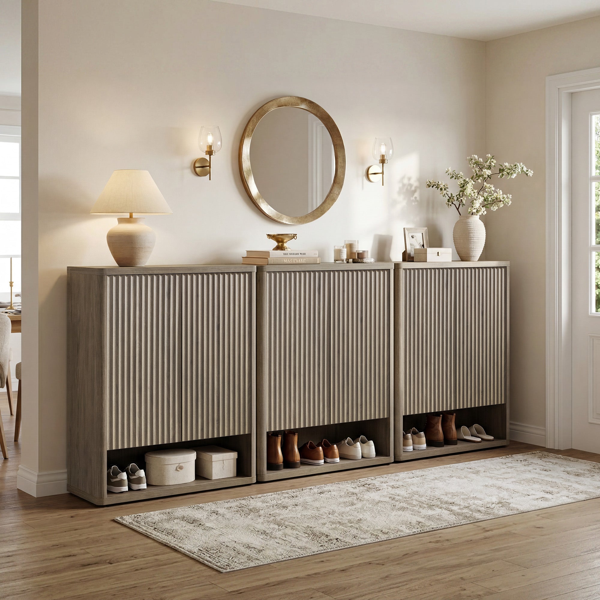 Cas 2-Door Shoe Cabinet, 20 Pairs - 3 Pieces - Grey Alder