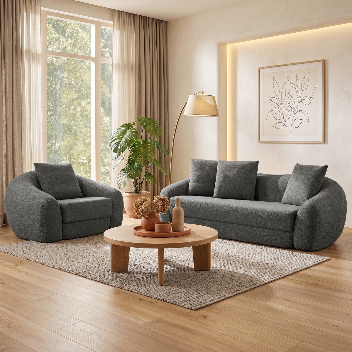 Nimbus White 90'' Sofa and 50'' Armchair Set
