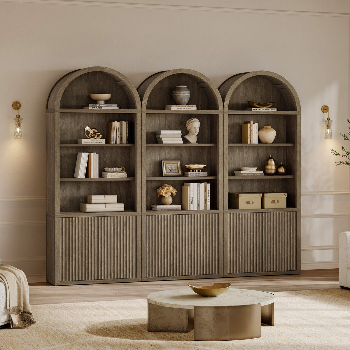 Cas Fluted 2-Door Bookcase, Arched Top, Set of 3