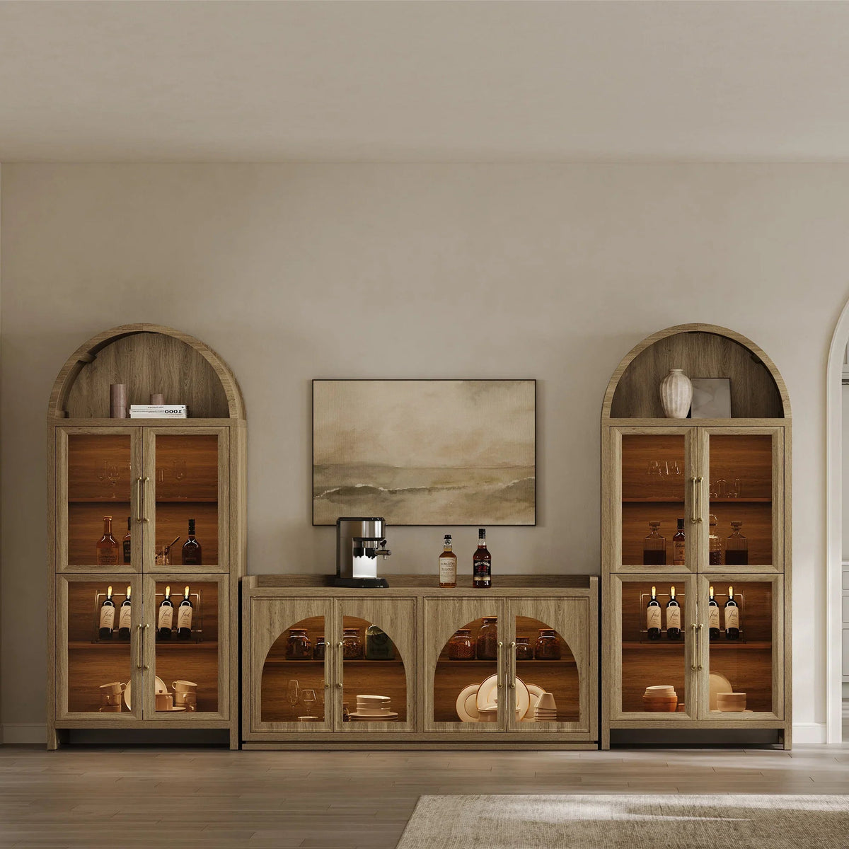 Helio Dining Room Cabinet with Lights, Set of 3