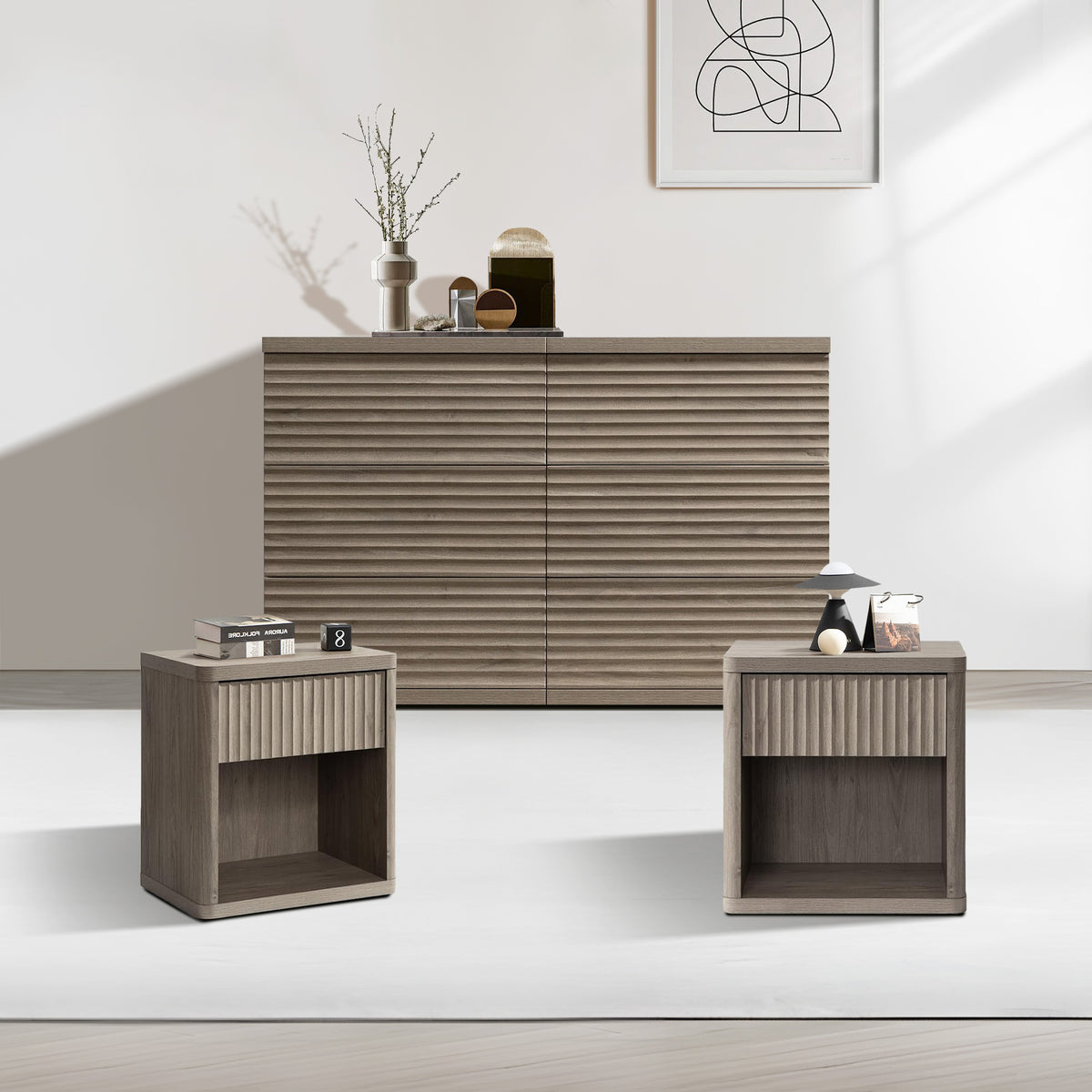 Stria 6 Drawers Dresser and Cas Nightstands Set