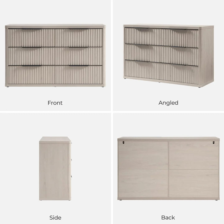 Cas 6 Drawers Dresser and 3 Drawers Nightstands Set for Bedroom