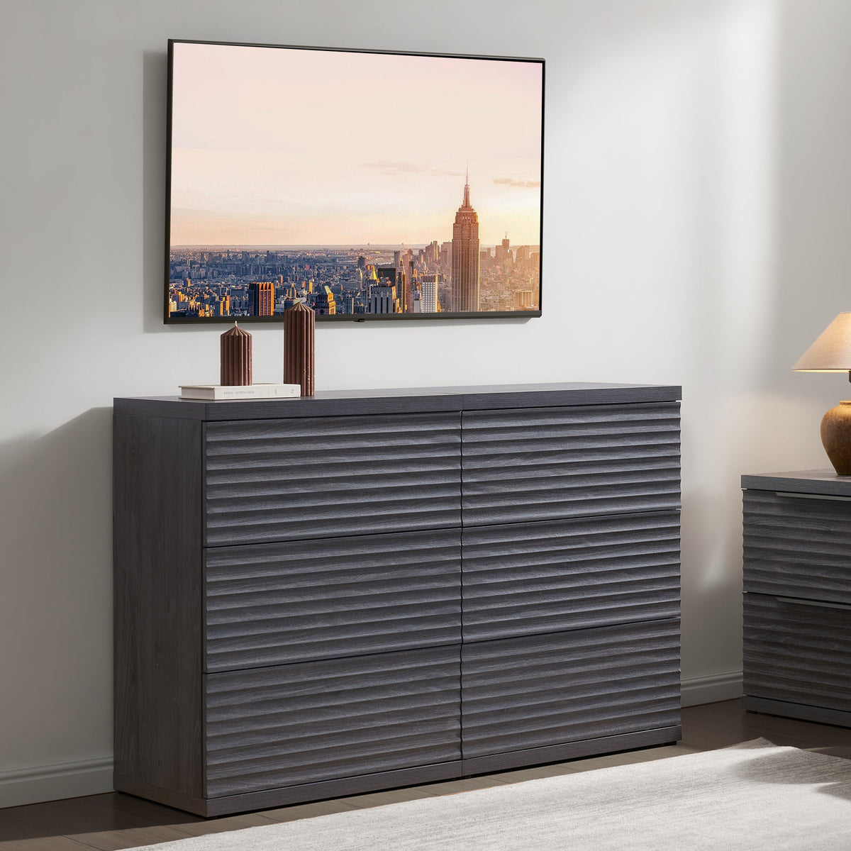 Stria Fluted TV Console, up to 85 Inch TV, Set of 3