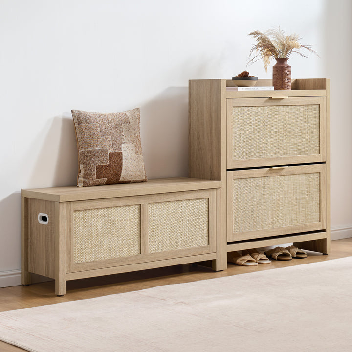 Savanna Flip-Open Rattan Shoe Bench