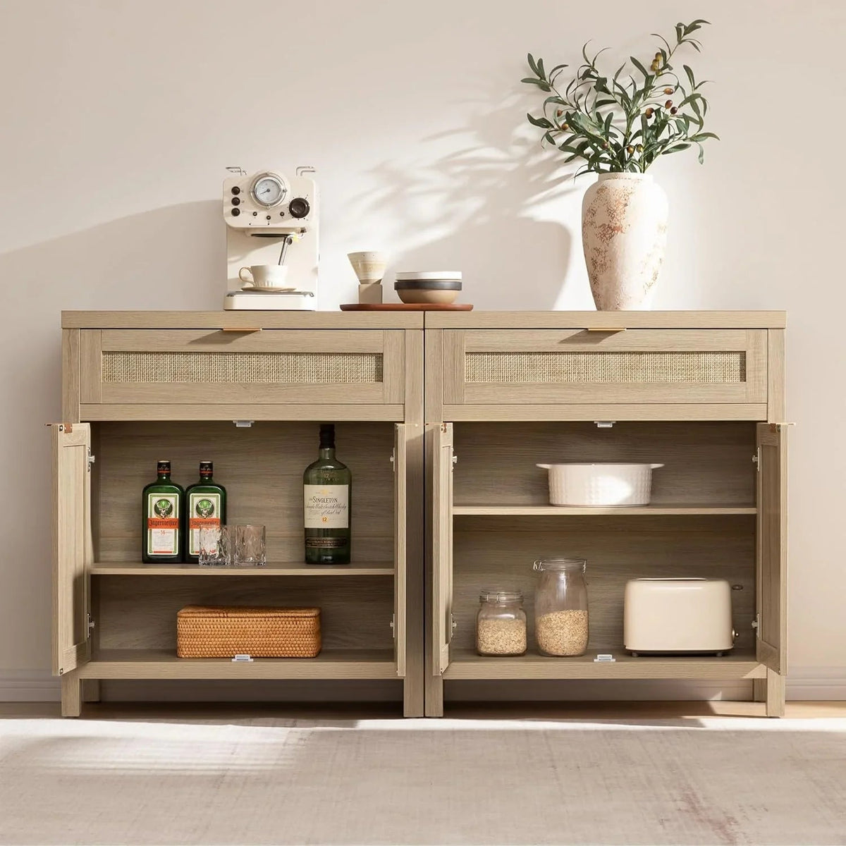 Savanna Black Buffet Cabinet with Drawers, Set of 2