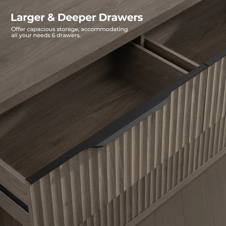 Cas 6 Drawers Dresser and 1 Drawer Nightstands Set for Bedroom