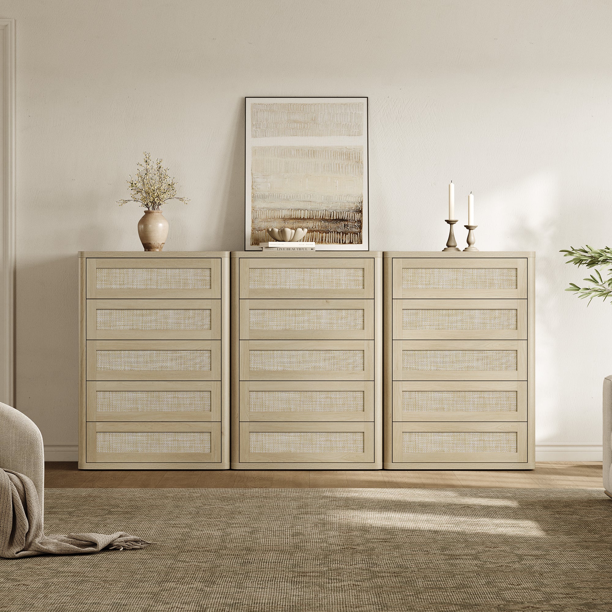 Zura Rattan Dresser, 5 Drawers