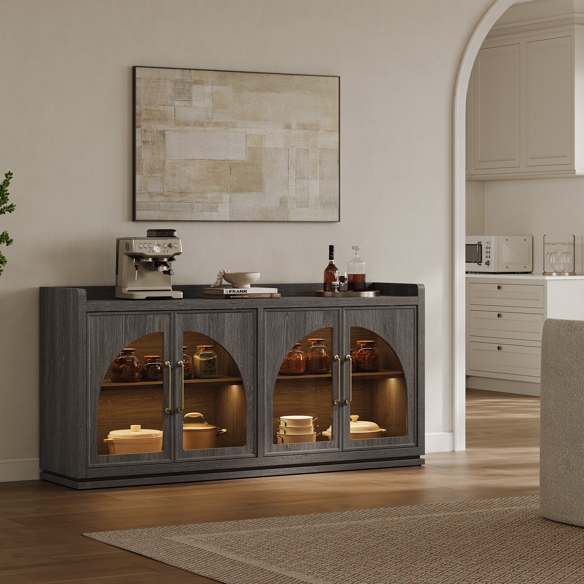Helio Glass-Door Buffet Cabinet with Lights