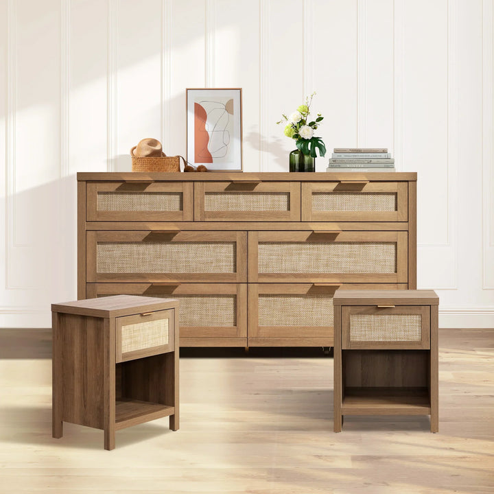 bedside dresser White Nightstand, 22'' 3-Drawer Wood Modern Night Stand Table With Quiet Drawers & Large Storage, End Table For Bedroom, Living Room inspired touch to your bedroom SICOTAS 3 Piece Bedroom Sets