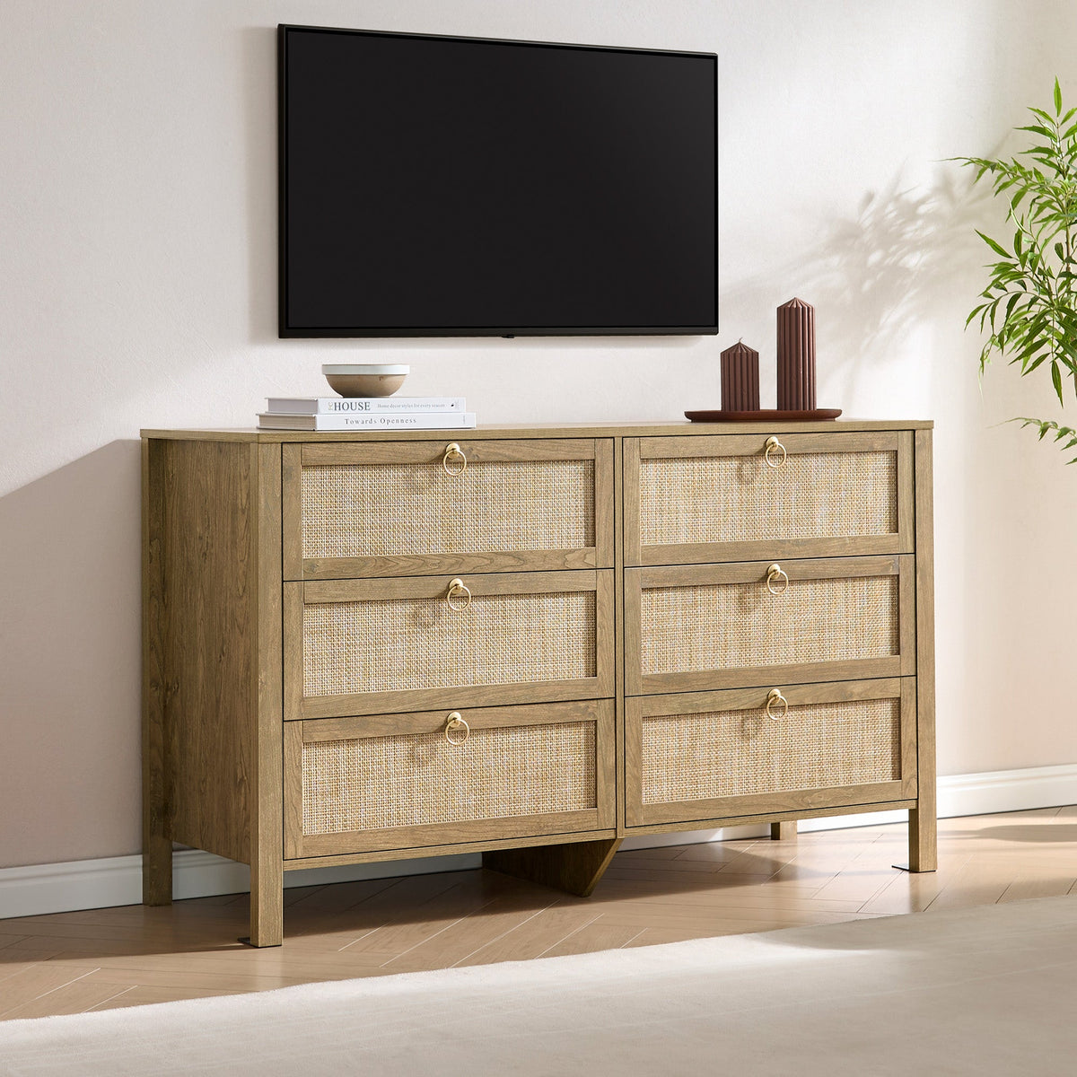 Terra 6-Drawer Dresser, Golden Handle, Set of 2