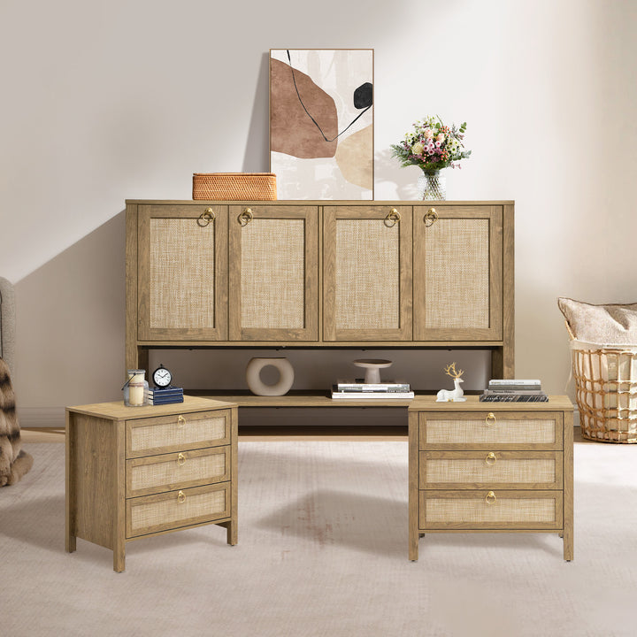 Terra 4 Doors Sideboard and 3 Drawers Nightstands Set for Living Room
