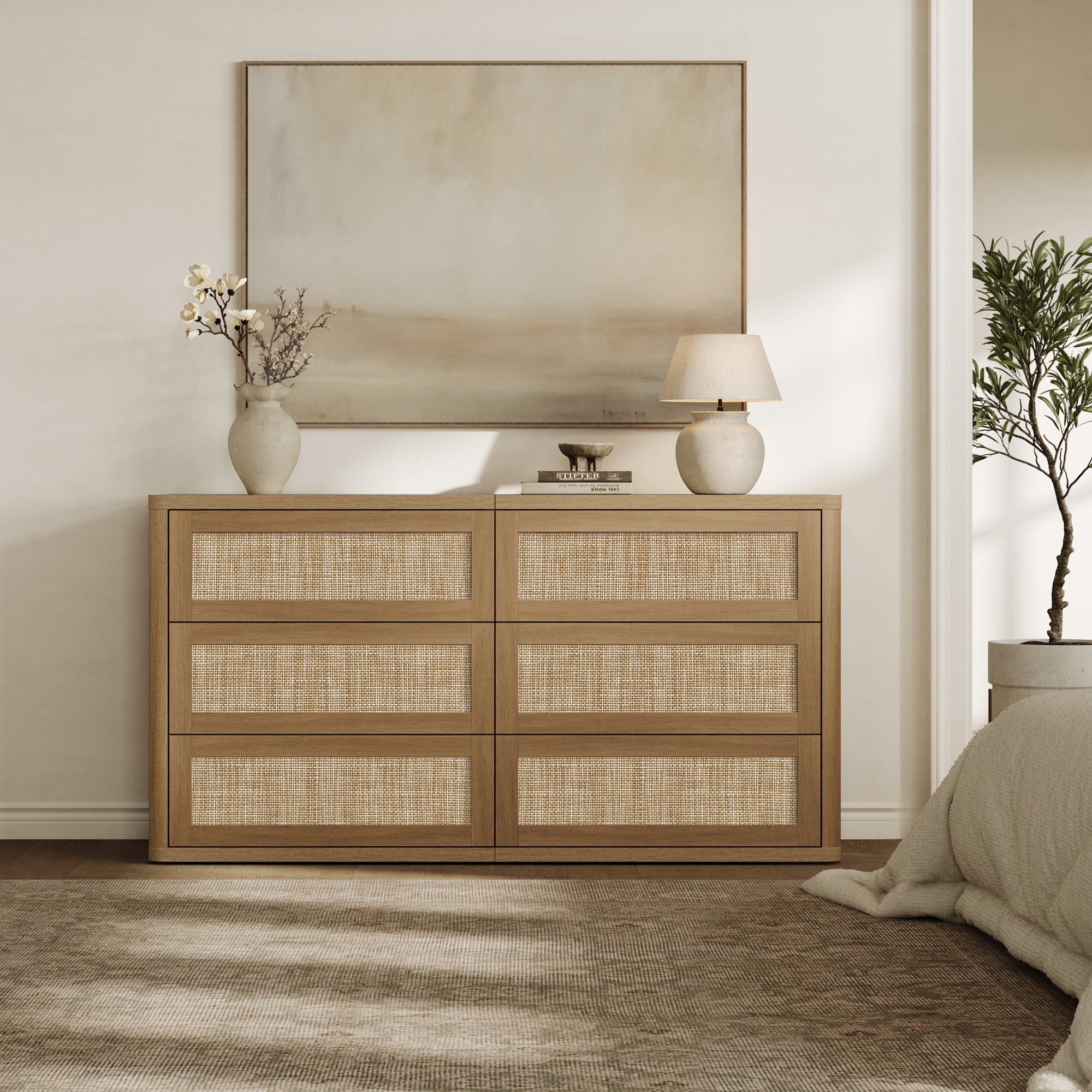 Zura Modular Rattan Dresser and Nightstand with Drawer Set