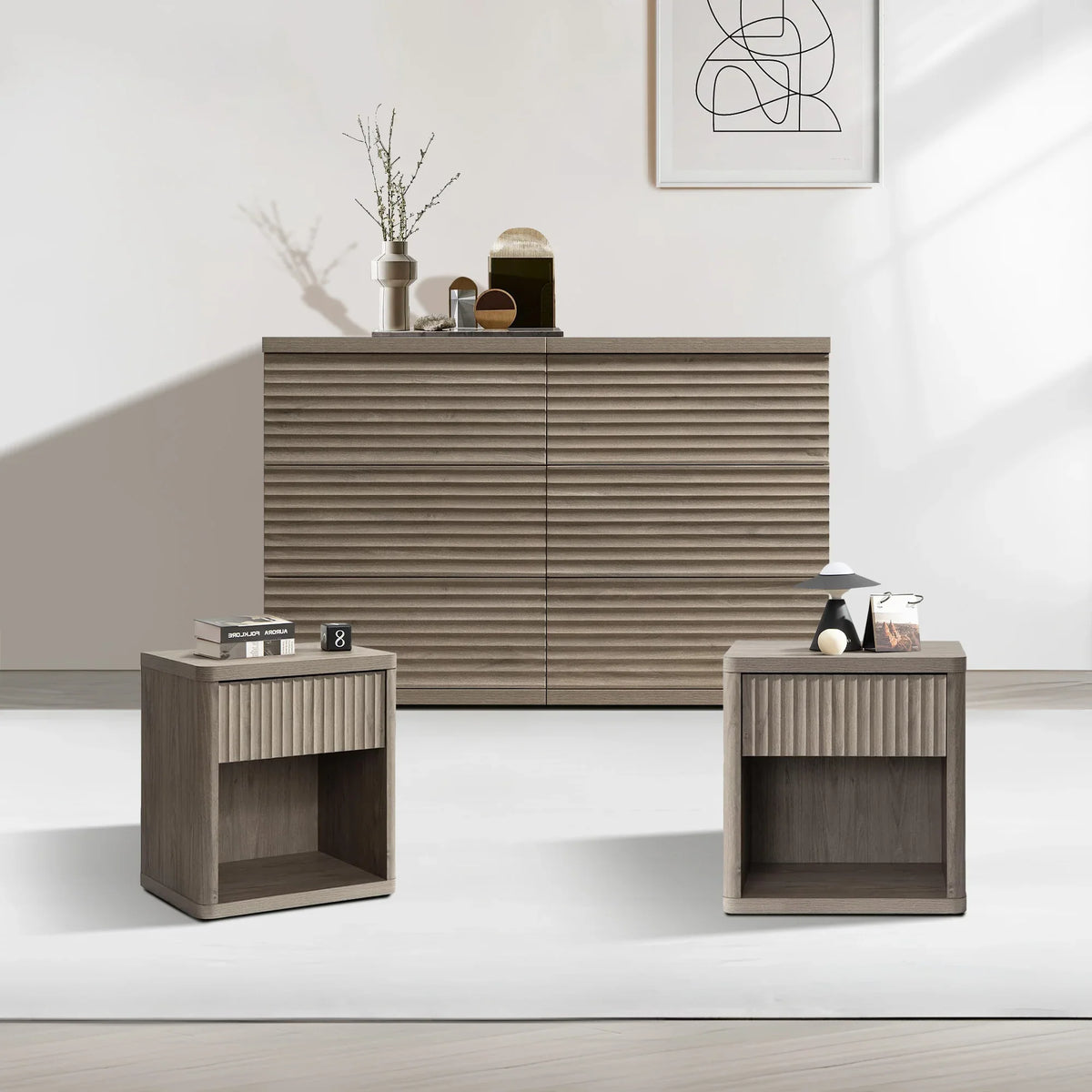 Stria 6 Drawers Dresser and Cas Nightstands Set