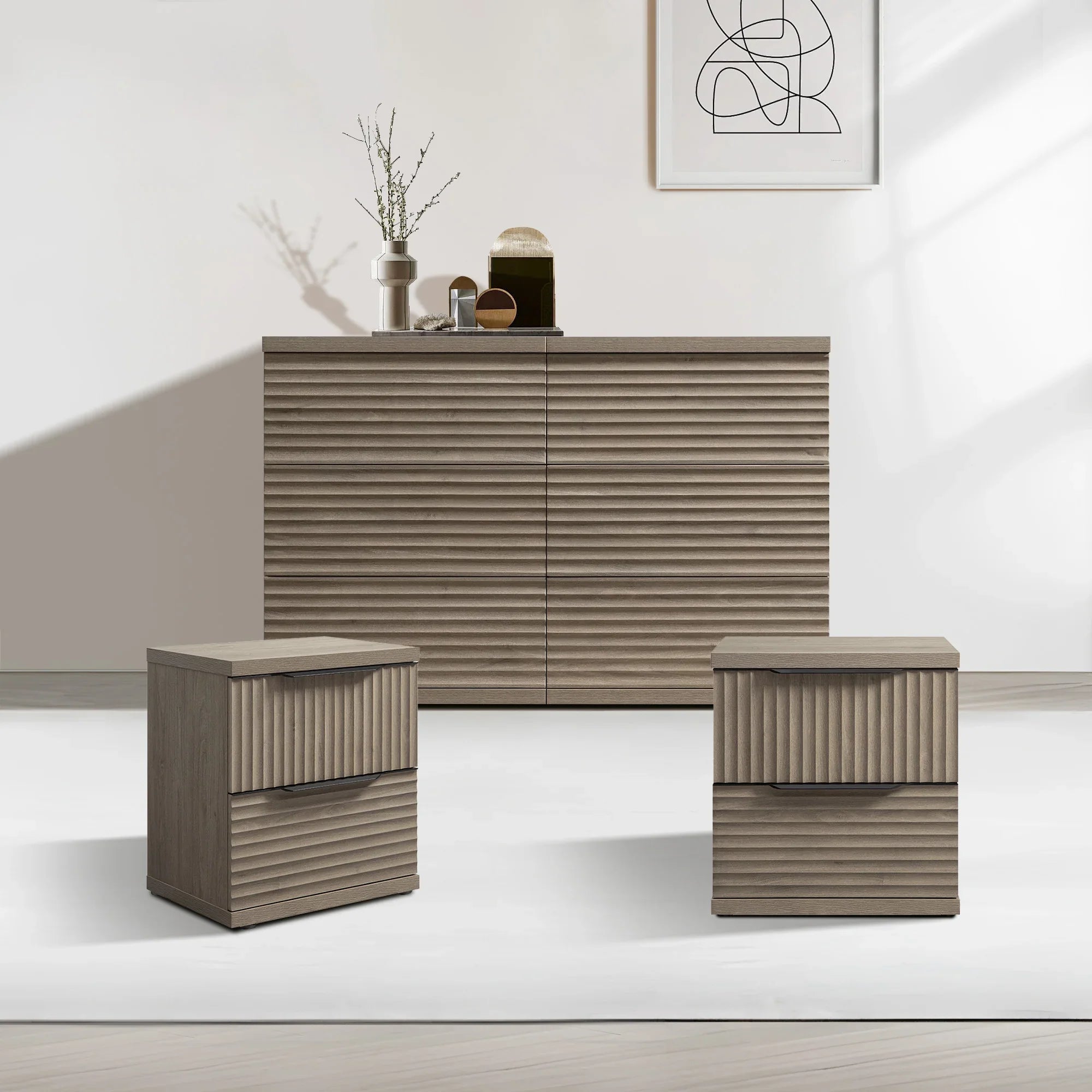 Stria 6-Drawer Dresser and Nightstands Set