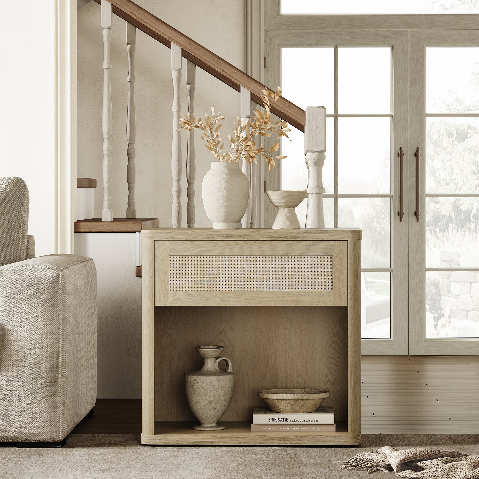 Zura Rattan Nightstand with Drawer