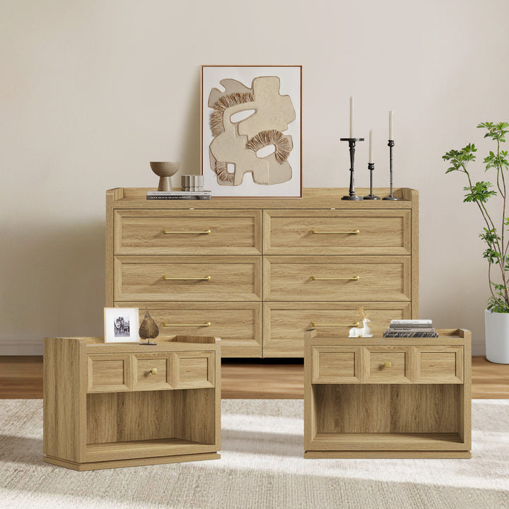 Helio 6-Drawer Dresser and Nightstands Set For Bedroom