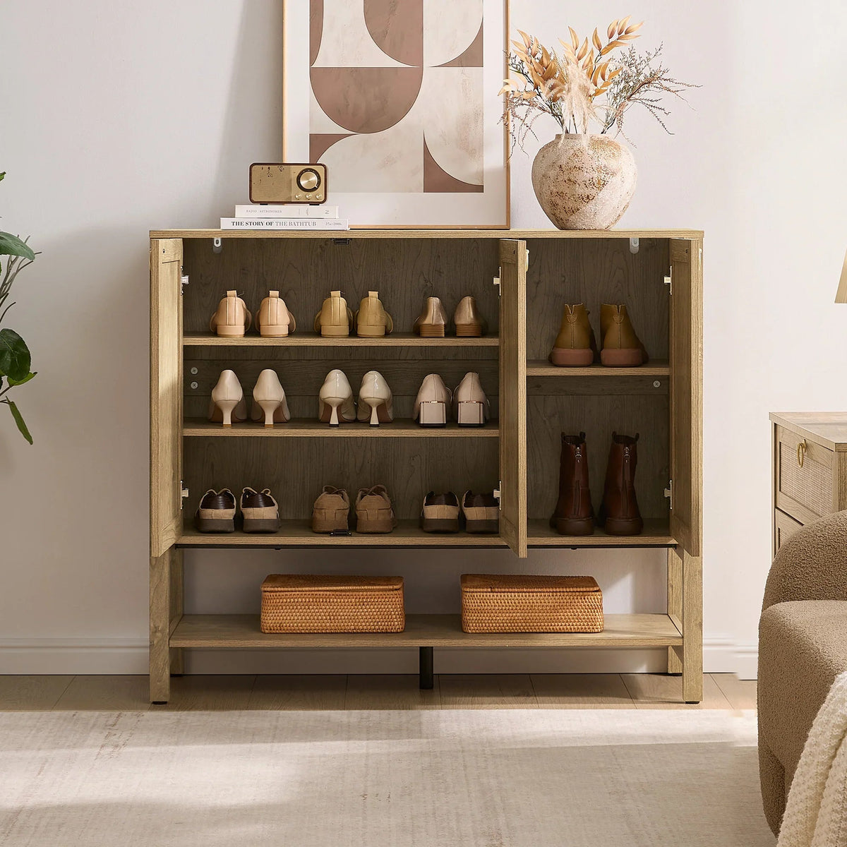 Terra White Shoe Cabinet, Up to 48 Pairs, Set of 2