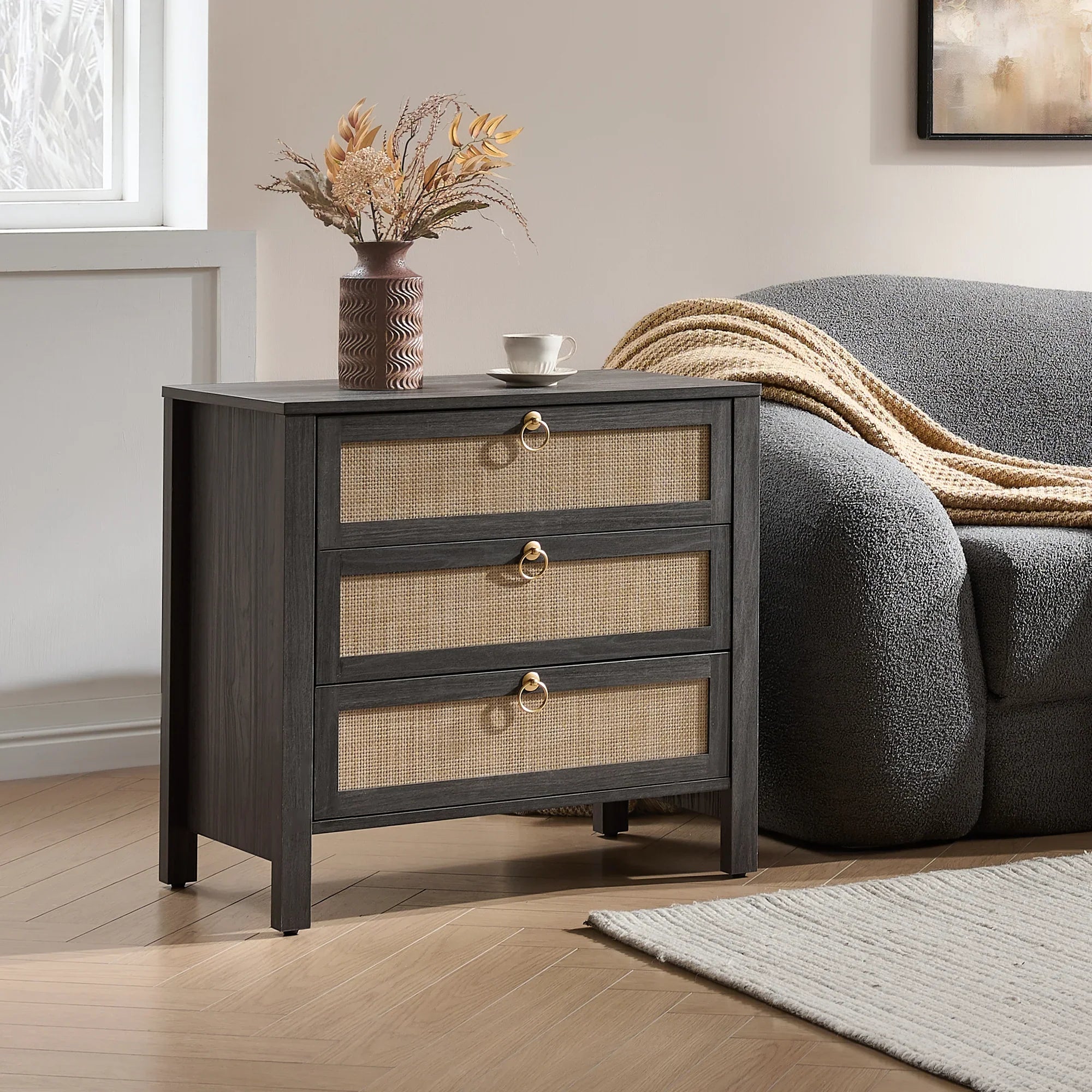 Terra Bedside Table, 3 Drawers