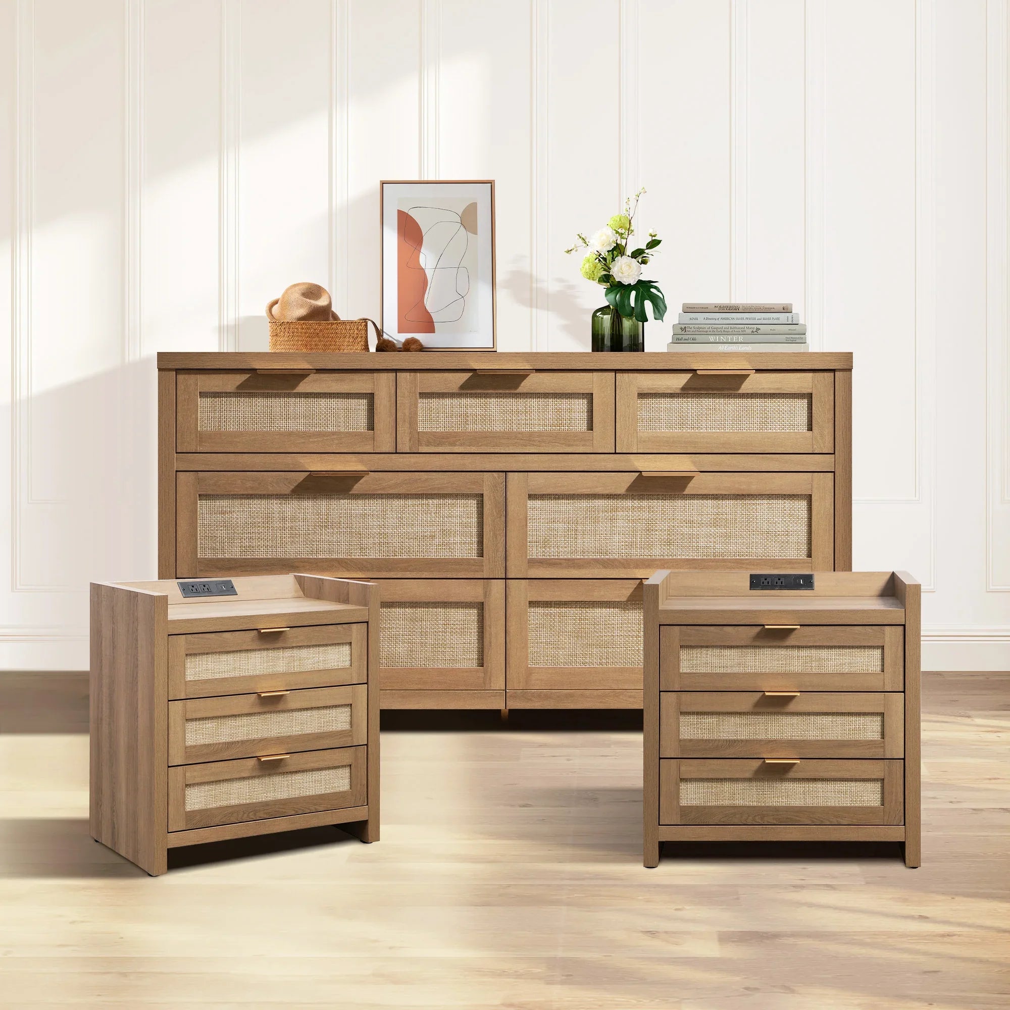 Savanna Rattan Dresser and Nightstands Set