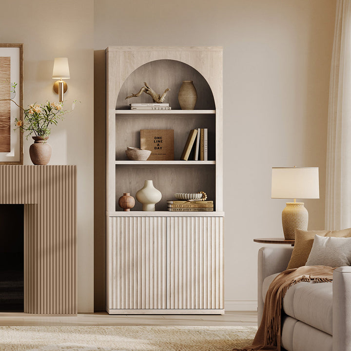 Stria Modern 2-Door Arched Storage Bookcase, Set of 2