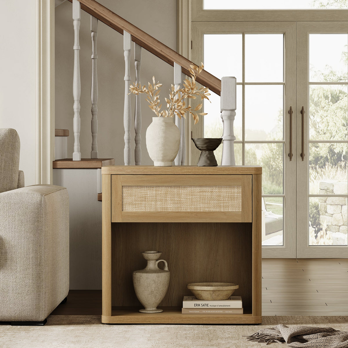 Zura 1-Drawer Nightstand, Boho Style, Set of 2