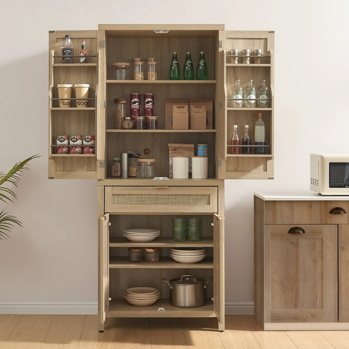 Savanna Pantry Cabinet for Storage, Set of 2