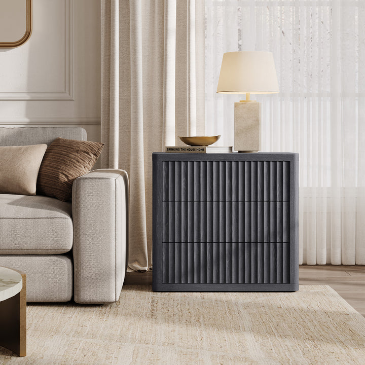 Cas Nightstand with 3 Drawers, Large Storage