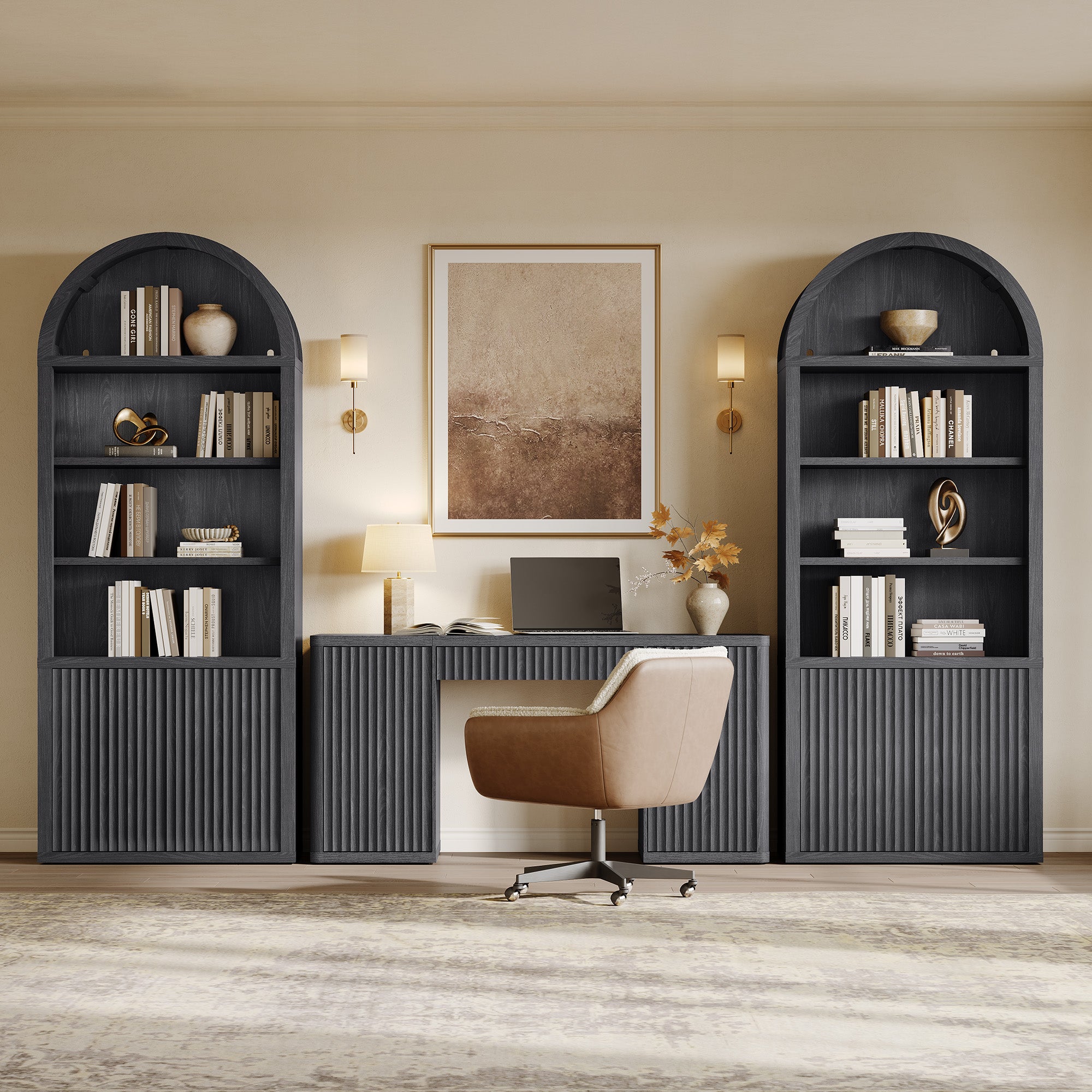 Cas Fluted 2-Door Bookcase, Arched Top