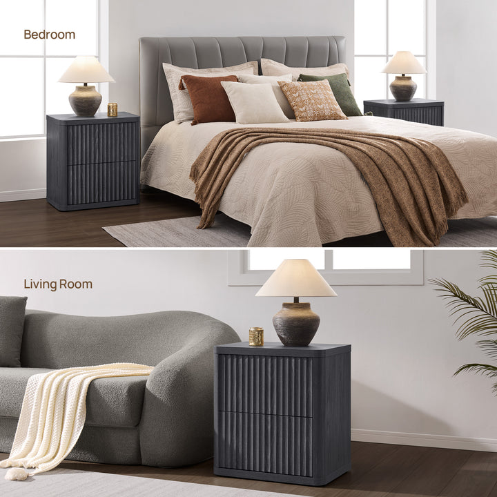 Cas 2-Drawer Nightstand, Fluted Style