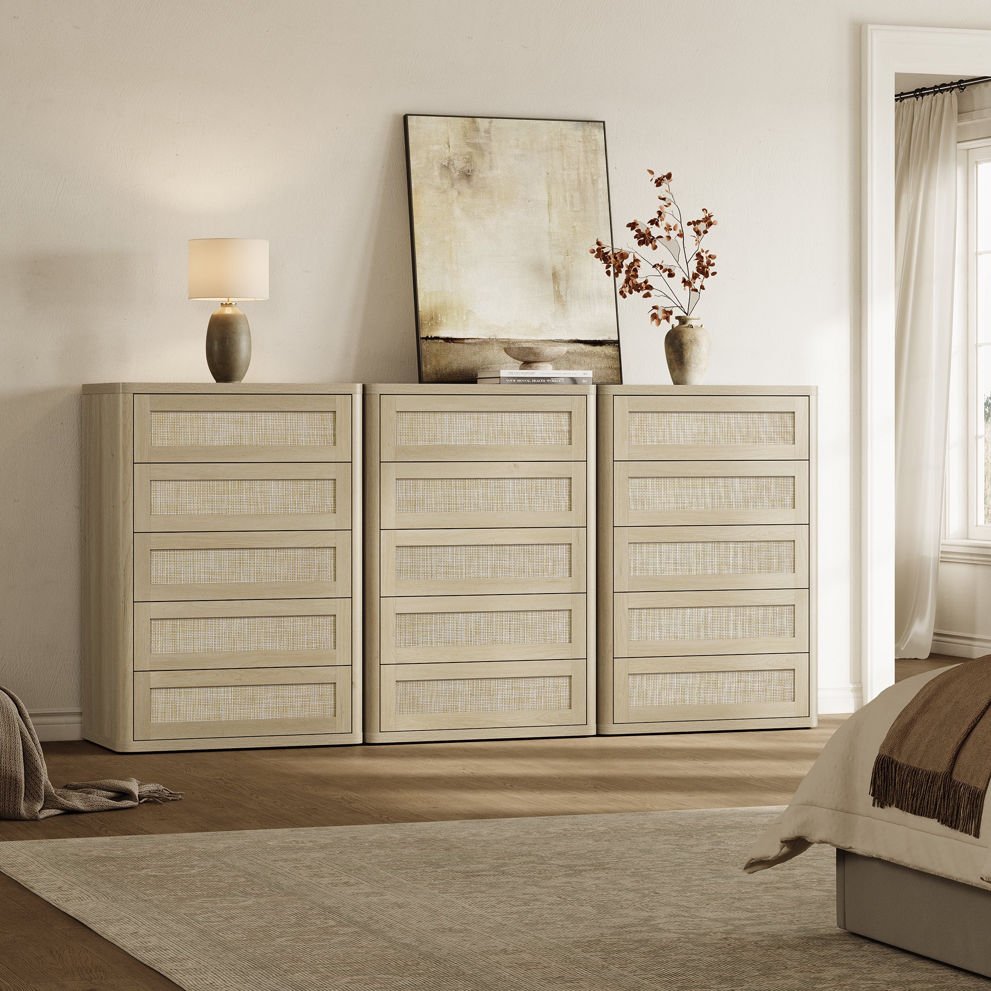 Zura Rattan Dresser, 5 Drawers